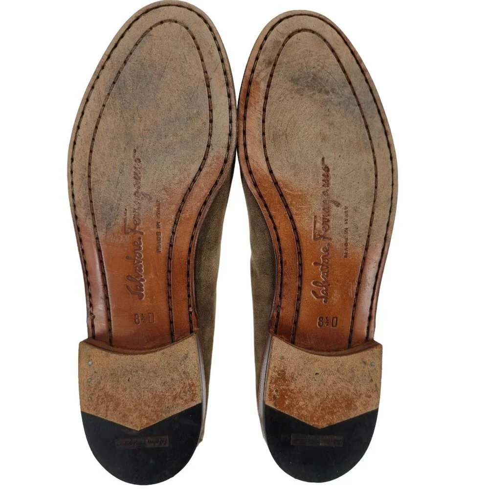 Vintage Salvatore Ferragamo Italy Dress Shoes Taupe Suede Tassel Loafers Men 8.5 - Picture 3 of 12